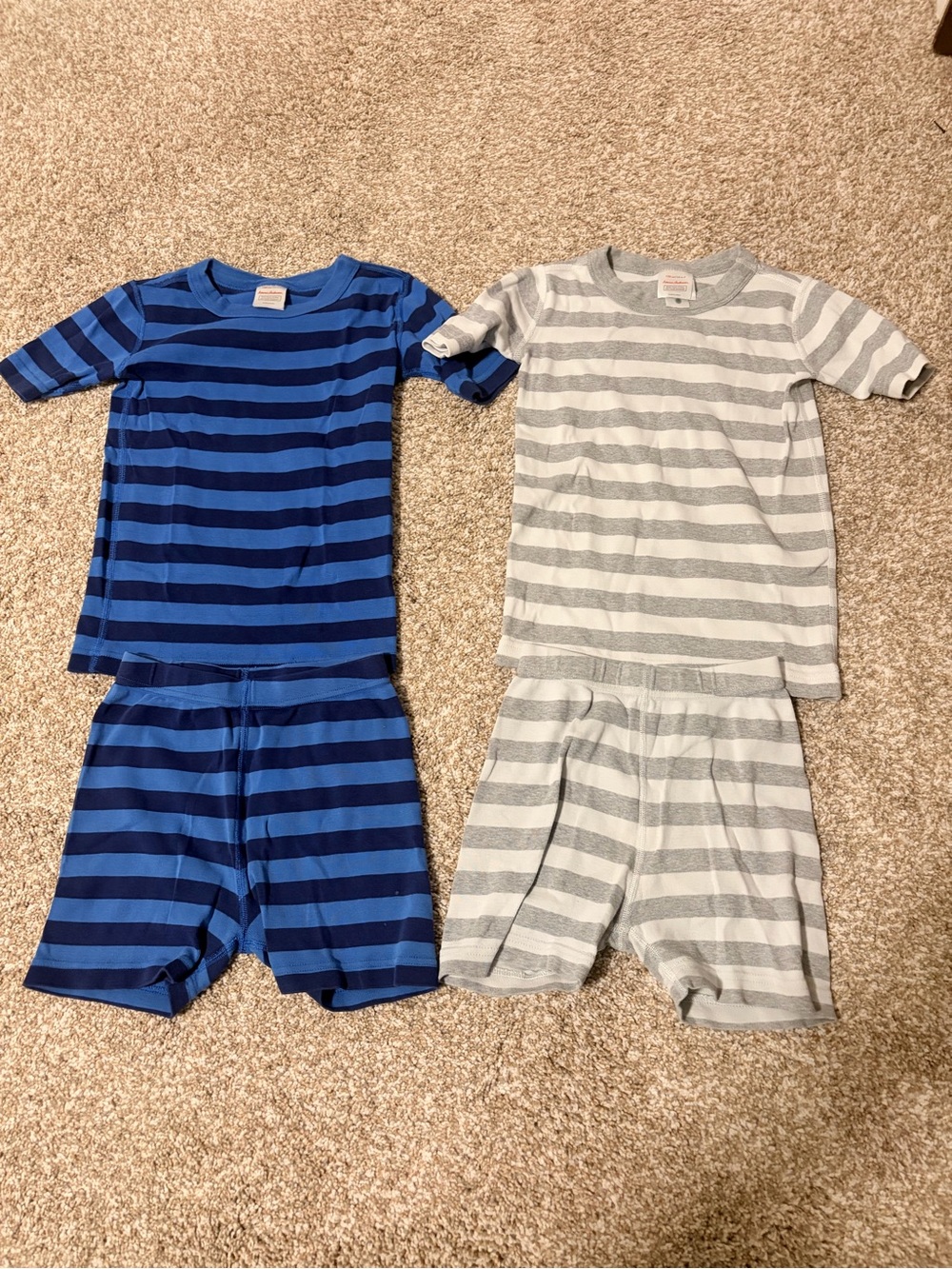 Hanna Andersson Kids Short-Sleeve Striped Pajama Set - Blue and Gray